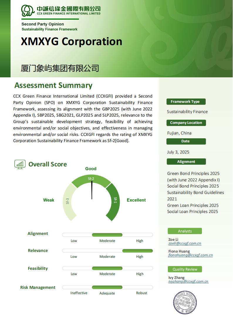 SECOND PARTY OPINION ON XMXYG CORP. SUSTAINABILITY FINANCE FRAMEWORK